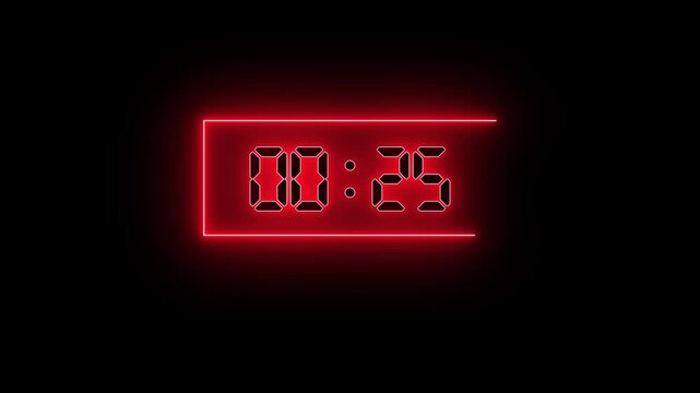 30 seconds countdown stopwatch neon animation isolated on black background