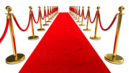 Red carpet with ropes isolated on transparent background.
