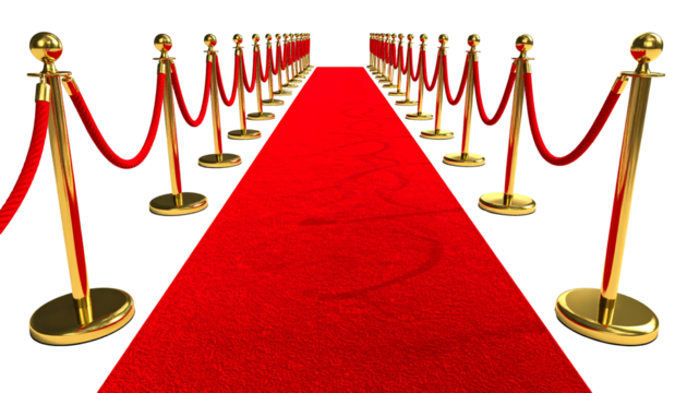 Red carpet with ropes isolated on transparent background.