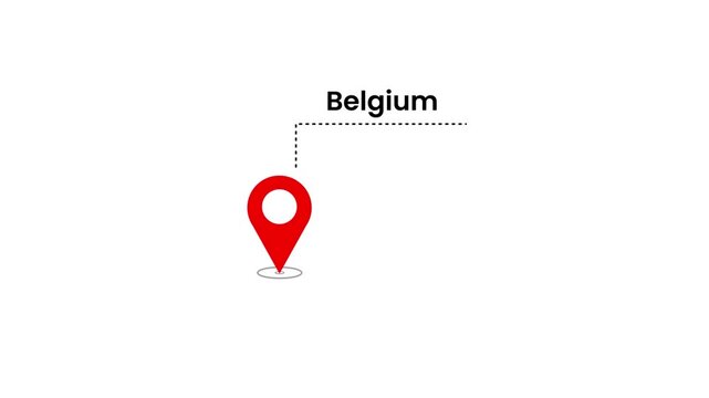 Belgium location marker with pin symbol animation isolated on white background