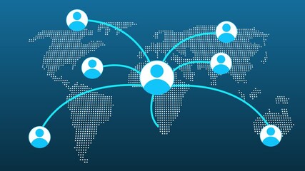 Futuristic digital network connection with map animation isolated on blue background - Powered by Adobe