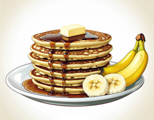 A stack of six golden-brown waffles arranged neatly on a white plate. Ai