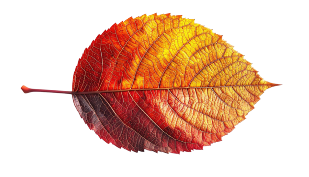 Close-up of a vibrant, multi-hued leaf against a stark black background