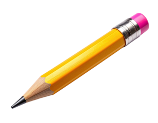 Isolated, sharp yellow writing utensil with pink eraser and graphite tip on black background