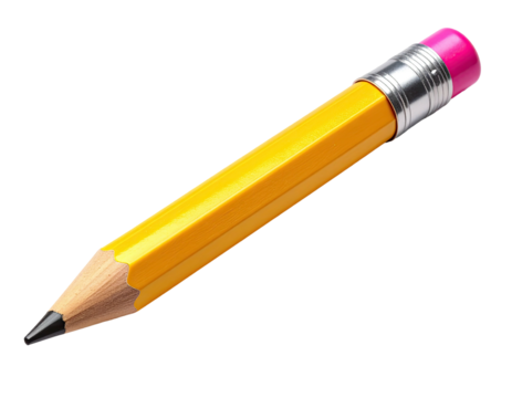 A classic yellow writing instrument, graphite point, eraser end, and metal ferrule