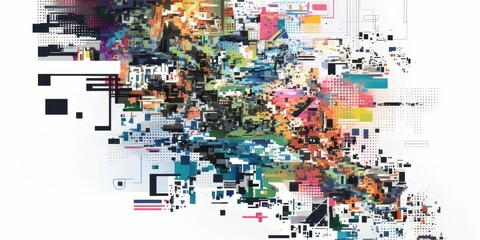 Fototapeta premium Glitchy Multicolor Pixel White Background
