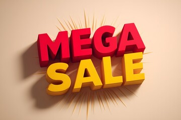 Bold red and yellow mega sale text with bursting rays