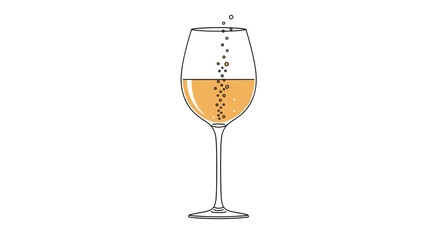 Elegant line art illustration of a tall wine glass filled with bubbly champagne or prosecco for a sophisticated celebration.
