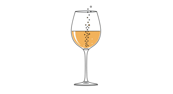 Elegant line art illustration of a tall wine glass filled with bubbly champagne or prosecco for a sophisticated celebration. - Powered by Adobe