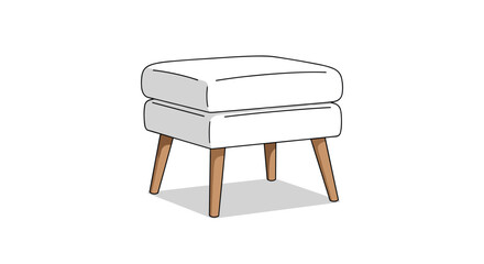 Stylish modern white ottoman with wooden legs providing a comfortable and chic footrest for a contemporary home interior.