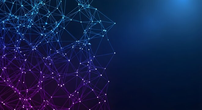 Abstract network connection with glowing nodes and lines on a dark blue background