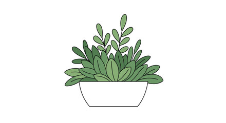 Simple and modern illustration of a lush green succulent plant in a stylish white pot for home or office decoration.