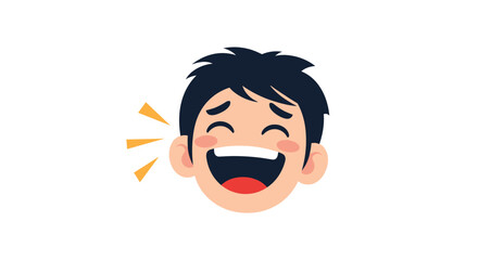 Cartoon face of a boy with black hair laughing out loud with his eyes closed conveying pure joy and happiness.