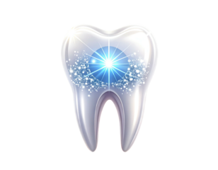 Digitally created illustration of a gleaming, healthy tooth with a bright, glowing core