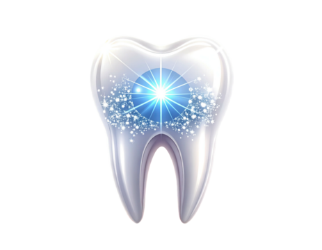 Digitally created illustration of a gleaming, healthy tooth with a bright, glowing core