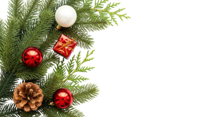 christmas fir tree decoration top view isolated on white or transparent png