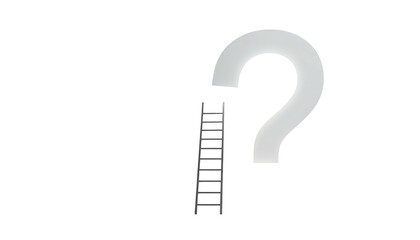 A ladder reaching towards an unfinished question mark on black background