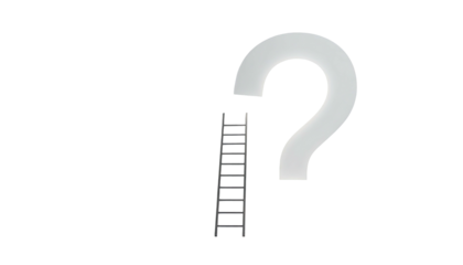 A ladder reaching towards an unfinished question mark on black background