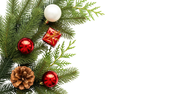christmas fir tree decoration top view isolated on white or transparent png