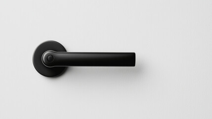 A sleek black door handle against a plain white wall, showcasing modern design and minimalism.