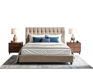 Bed in bedroom isolated on transparent background