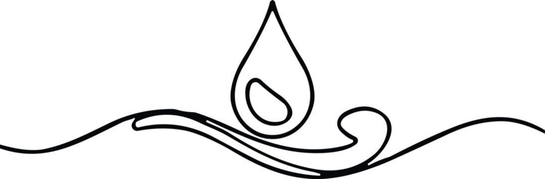 Black line art flame and wave design element fire water