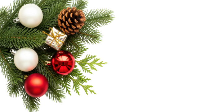 christmas fir tree decoration top view isolated on white or transparent png