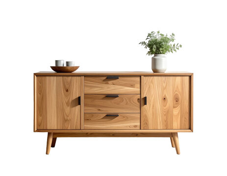Oak wood sideboard isolated on transparent background