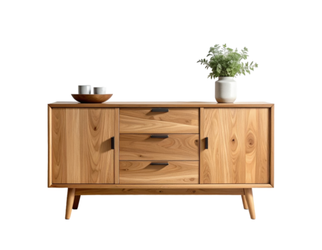 Oak wood sideboard isolated on transparent background - Powered by Adobe