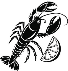 Black Silhouette of a Lobster with a Lemon Slice seafood crustacean