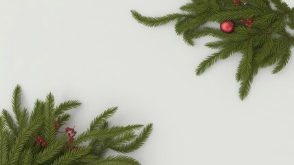 Elegant festive fir branches with red ornaments for Christmas holiday designs