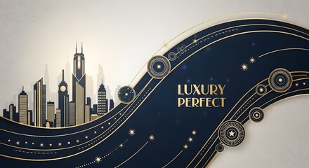 Elegant cityscape design with wavy lines and ornate accents for luxury branding
