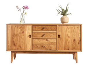 Oak wood sideboard isolated on transparent background