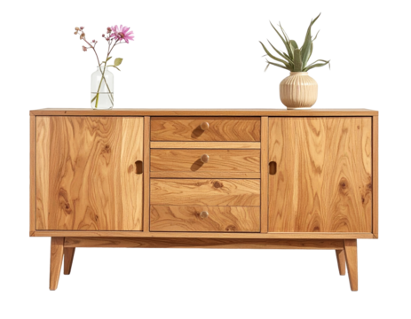 Oak wood sideboard isolated on transparent background