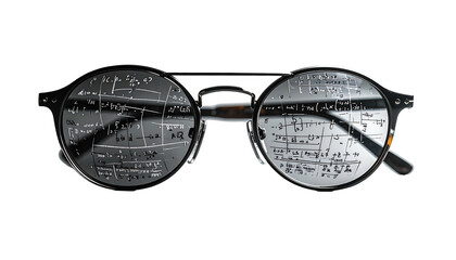 Black-framed round glasses with musical notes reflected on the lenses