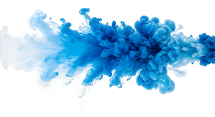 Blue and White Ink Clouds Swirling and Expanding in Water isolated on a transparent background paint