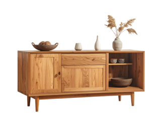 Oak wood sideboard isolated on transparent background