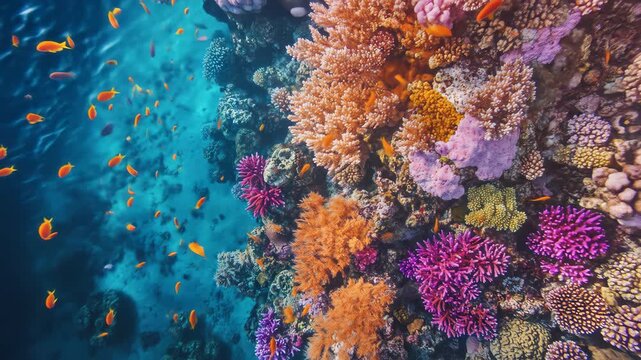 Underwater coral reef with vibrant marine life and diverse colors