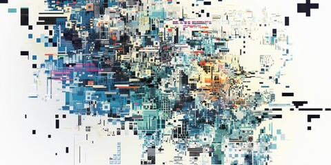 Fototapeta premium Glitchy Multicolor Pixel White Background