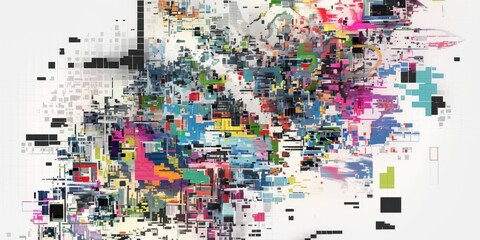 Fototapeta premium Glitchy Multicolor Pixel White Background
