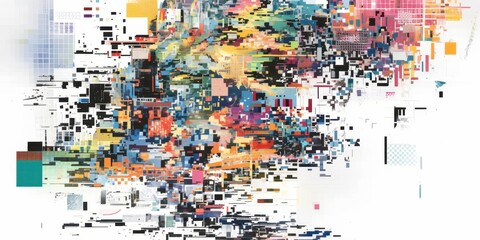 Glitchy Multicolor Pixel White Background