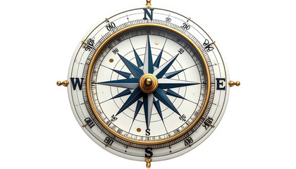 A detailed, stylized compass with a dark blue star-shaped pointer and golden accents