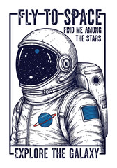 Vector illustration of astronaut in space, for t-shirt prints and other uses.