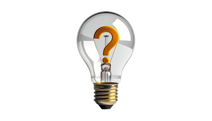A lightbulb with a prominent question mark, indicating ideas and inquiries