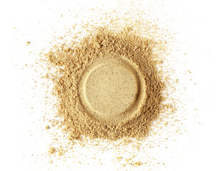 Ginger powder frame isolated on white, top view 
