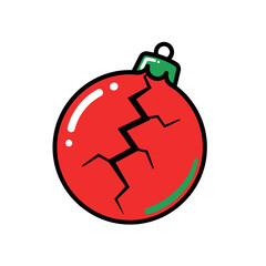 Cracked red Christmas ornament illustration, holiday decoration and festive symbol