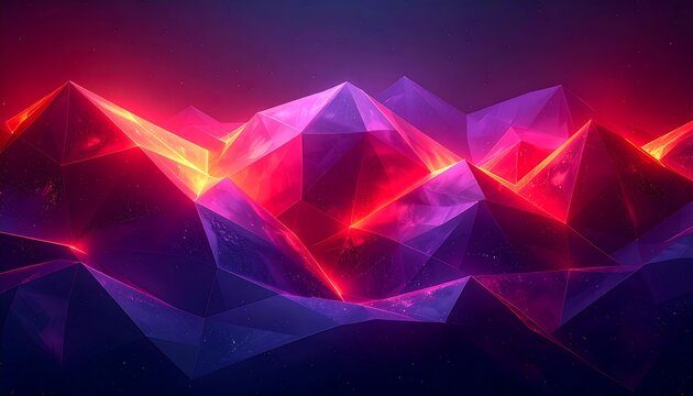 Abstract Geometric Shapes with Glowing Edges and Vibrant Colors.