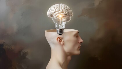 Unlock your potential with creative thinking and mental clarity shown by glowing brain lightbulb inside head for innovation, intelligence and imagination
