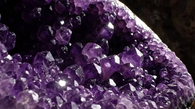 Intricate Crystalline Structures Illuminated by Subsurface Light Capturing the complex internal geometry and ethereal glow of a large amethyst geode, emphasizing the deep violet hues and sparkling?