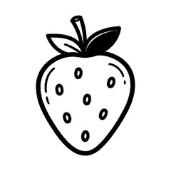 Outlined Drawing of a Simple Strawberry with Leaves